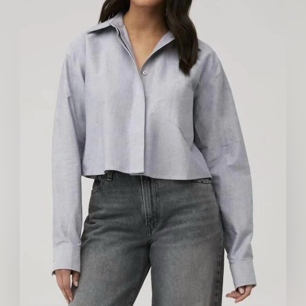 Good American Oxford Crop Uniform Shirt Grey 25300